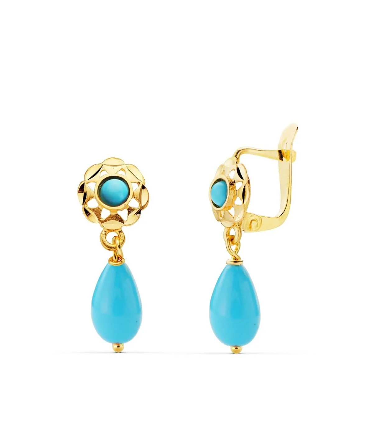 18k Gold Cuban Turquoise Earrings 19mm