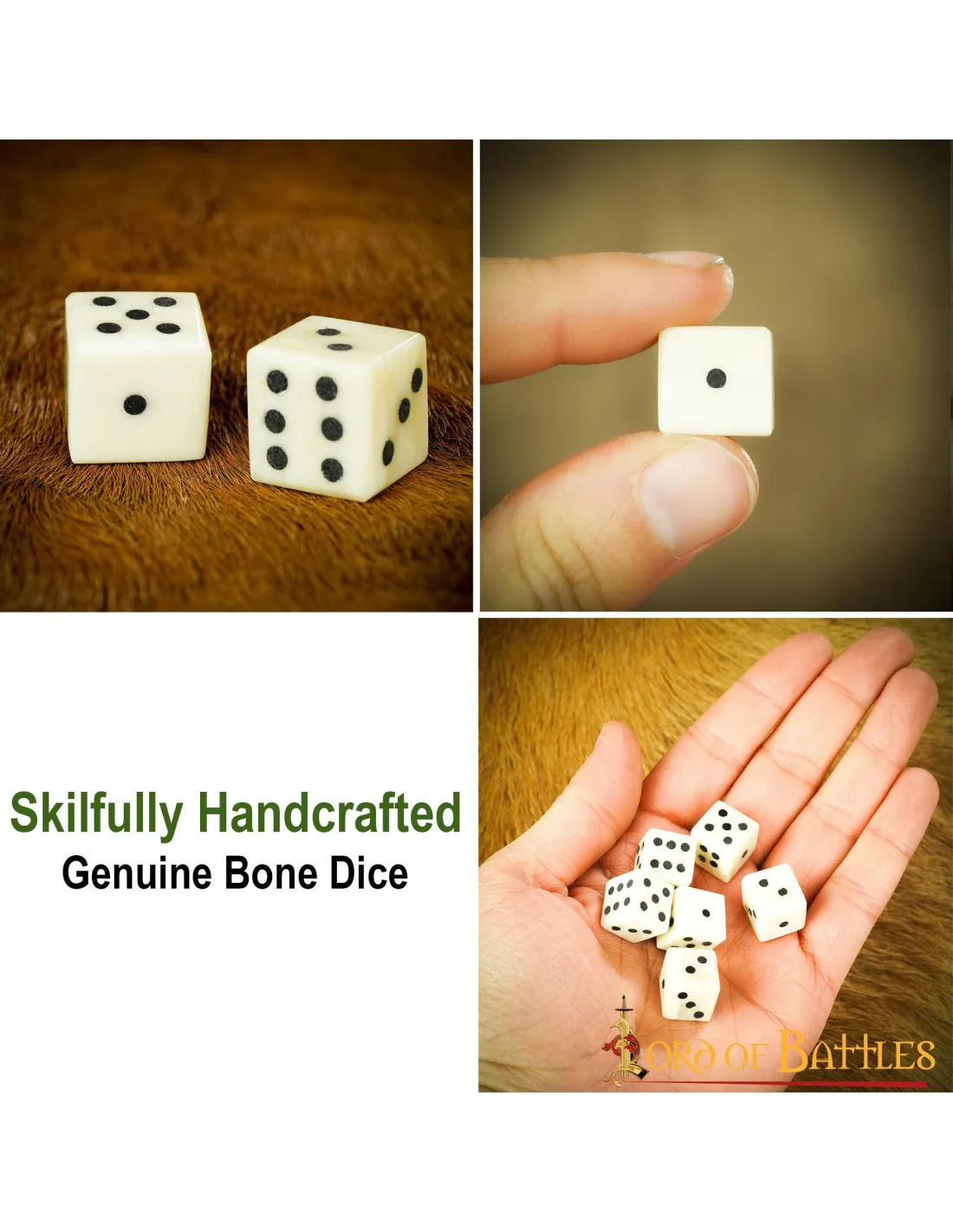 6 dice set medieval bone.