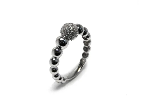 White gold ball ring with brilliant pave.