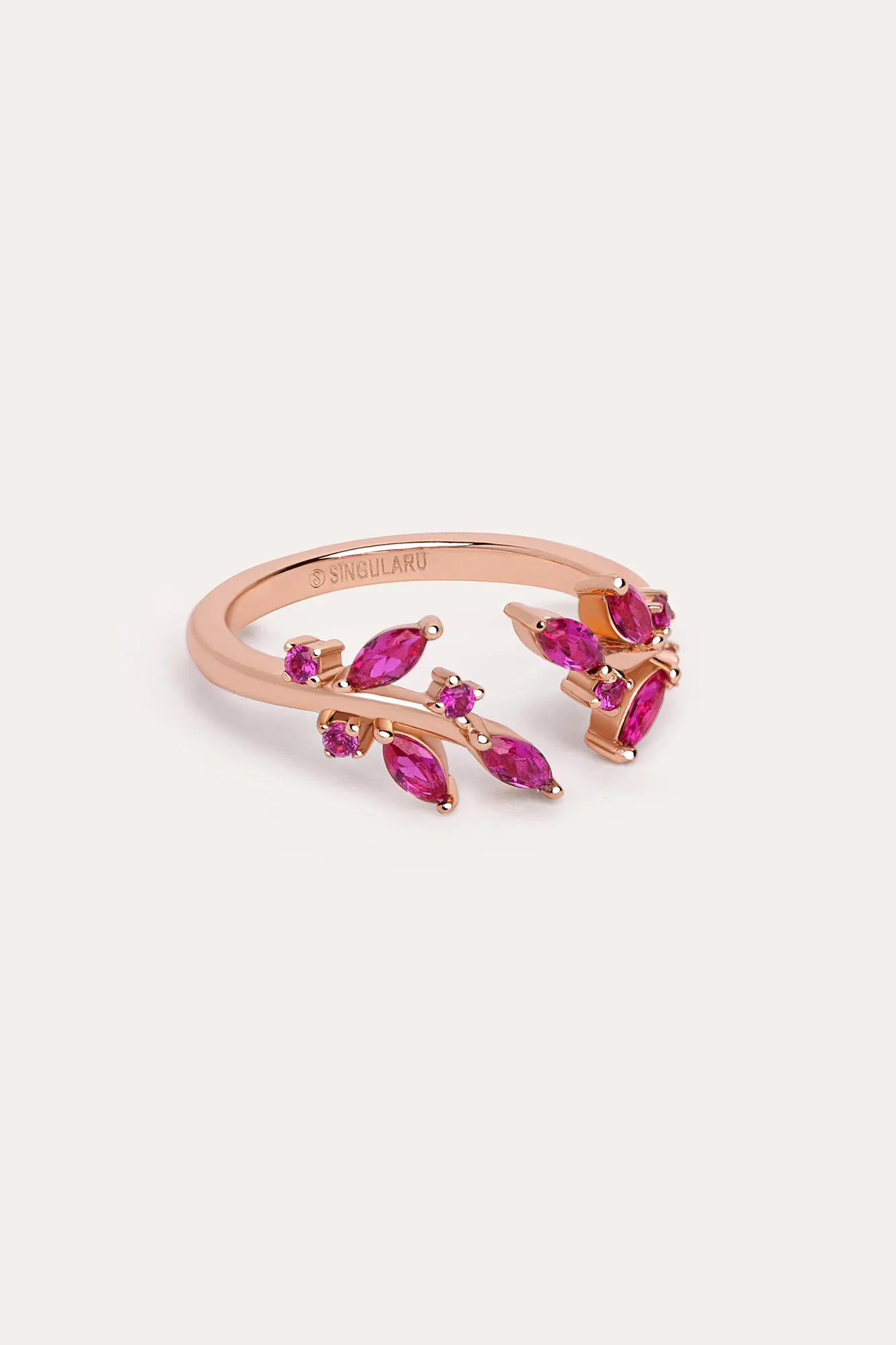 Leaf Banded Bougainvillea Pink Gold-Plated Silver Ring