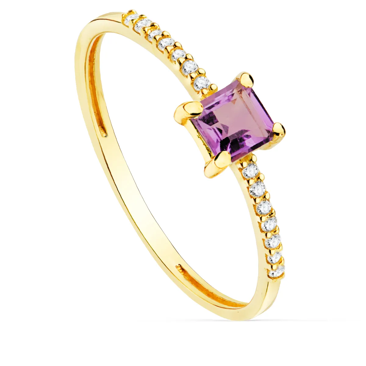 Gold Amethyst and Diamond Ring