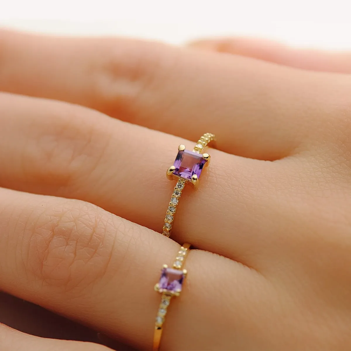 Gold Amethyst and Diamond Ring