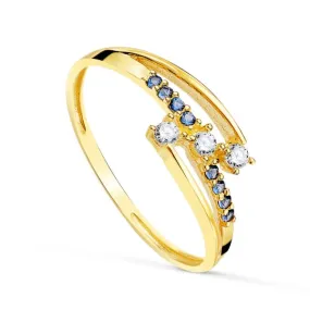 Gold Ring with Blue and White Cubic Zirconia