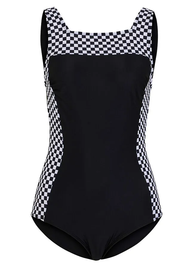 Black and White Slimming Effect Swimsuit