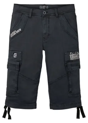 Black Printed Regular Fit Bermuda Shorts with Cargo Pockets