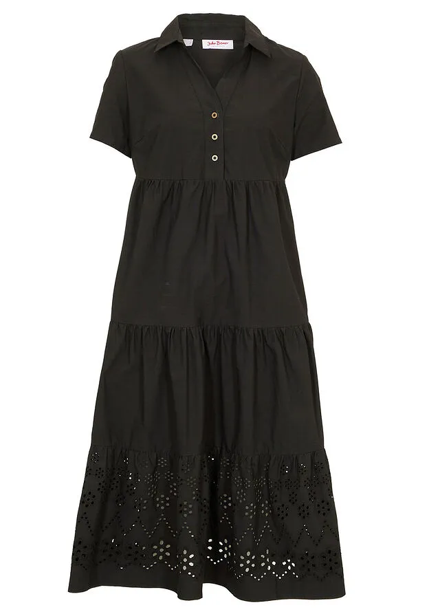 Black embroidered cutout tunic dress