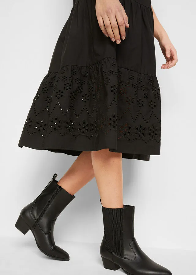 Black embroidered cutout tunic dress