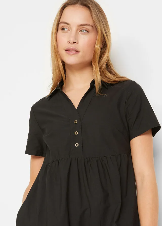 Black embroidered cutout tunic dress