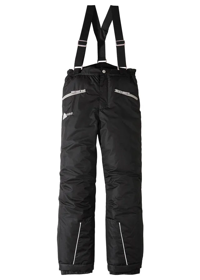 Black waterproof and breathable ski and snow pants.