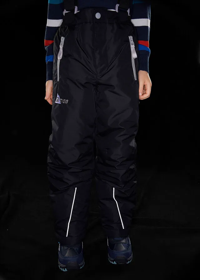 Black waterproof and breathable ski and snow pants.