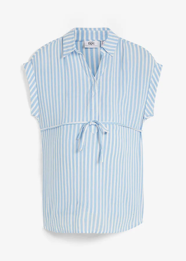 Baby Blue and White Striped Short Sleeve Blouse