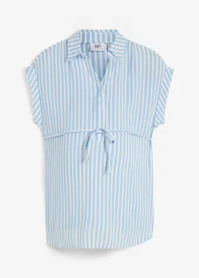 Baby Blue and White Striped Short Sleeve Blouse