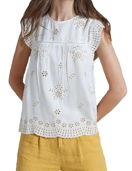 Beige Contrast Embroidered Indi-Cold Blouse