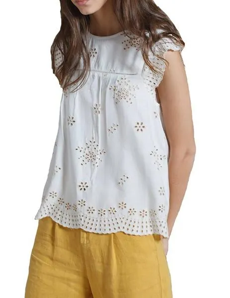 Beige Contrast Embroidered Indi-Cold Blouse