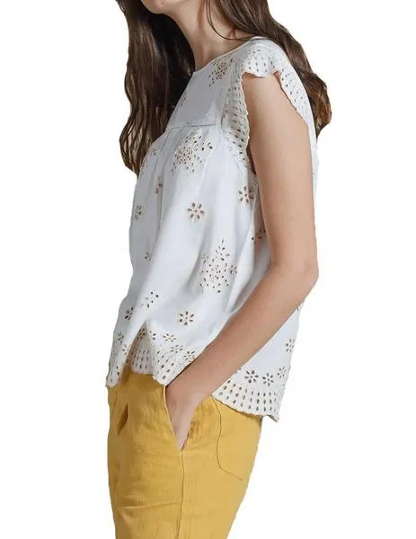 Beige Contrast Embroidered Indi-Cold Blouse