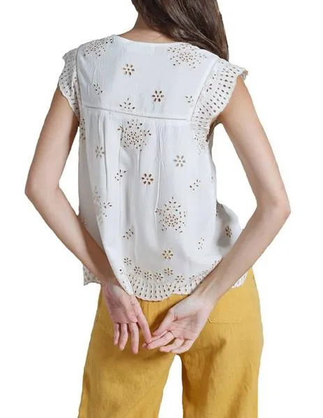 Beige Contrast Embroidered Indi-Cold Blouse