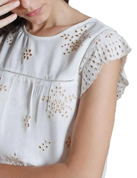 Beige Contrast Embroidered Indi-Cold Blouse