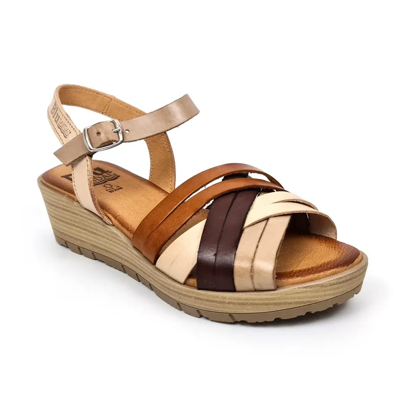 Blusandal Women's Low Wedge Sandals 3106 Multicuero with Padded Leather Insole