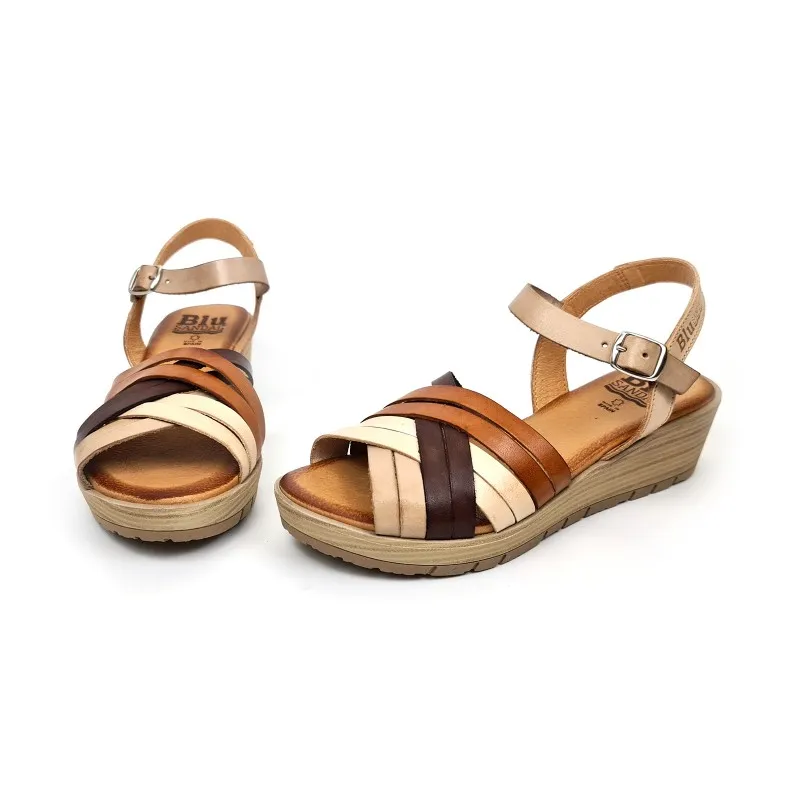 Blusandal Women's Low Wedge Sandals 3106 Multicuero with Padded Leather Insole