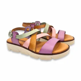 Blusandal Women's Low Wedge Sandals Multicolor 24106 with Cushioned Leather Insole