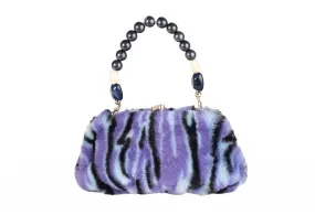 Blue Zebra Print Hair Clutch Bag with Kiss-Lock Closure