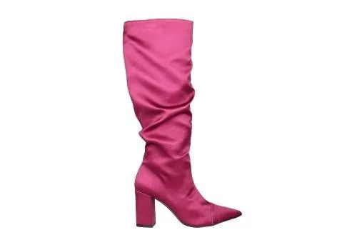 High Pink Satin Wrinkled Ankle Boot Zipper Low Heel