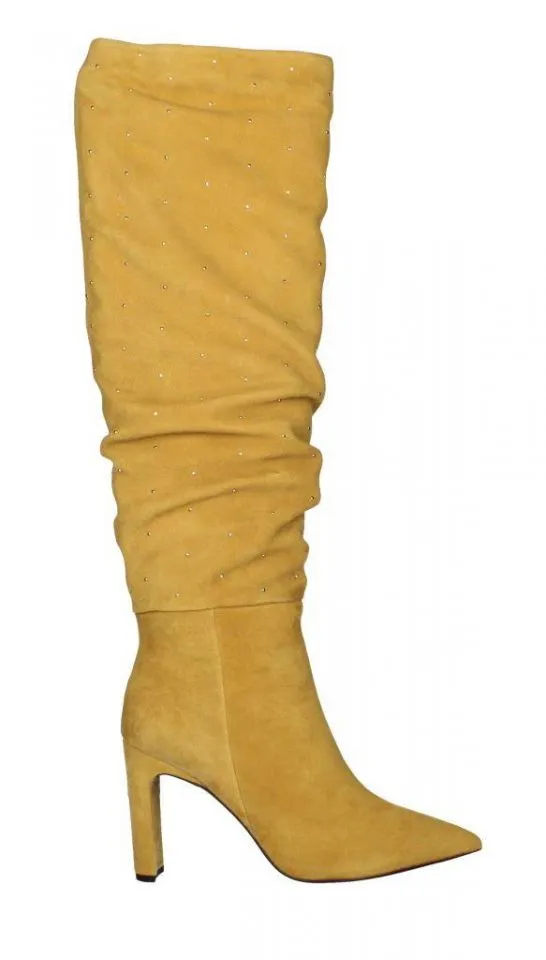 Mustard Ankle Boots with Low Zip and Gold Studs