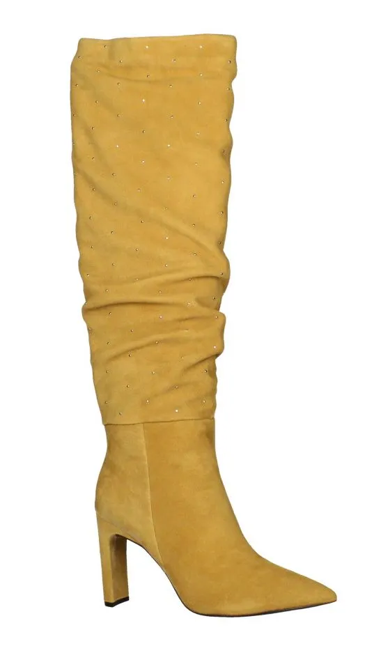 Mustard Ankle Boots with Low Zip and Gold Studs