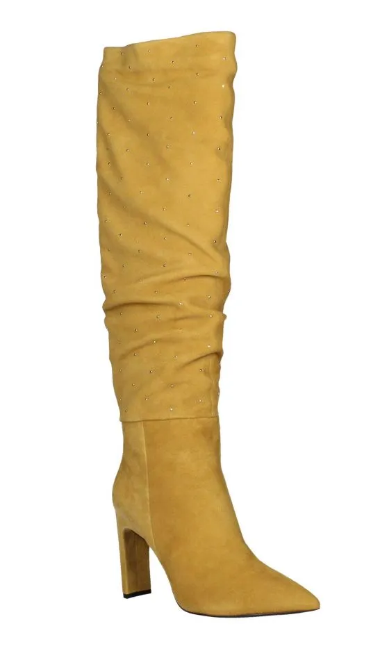 Mustard Ankle Boots with Low Zip and Gold Studs