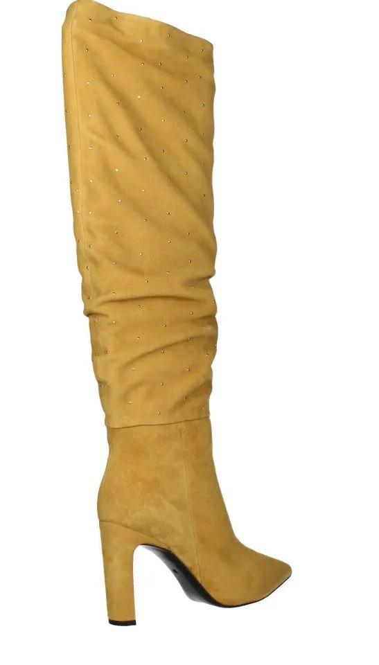 Mustard Ankle Boots with Low Zip and Gold Studs