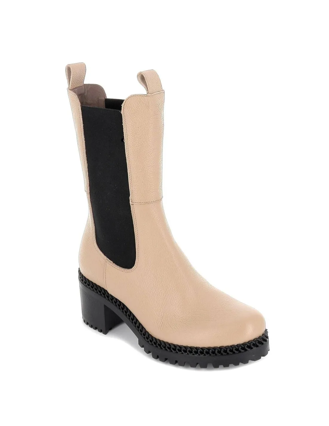 Platform Elastic Mid-Calf Boot Women Beige. Wonders