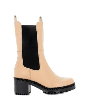 Platform Elastic Mid-Calf Boot Women Beige. Wonders