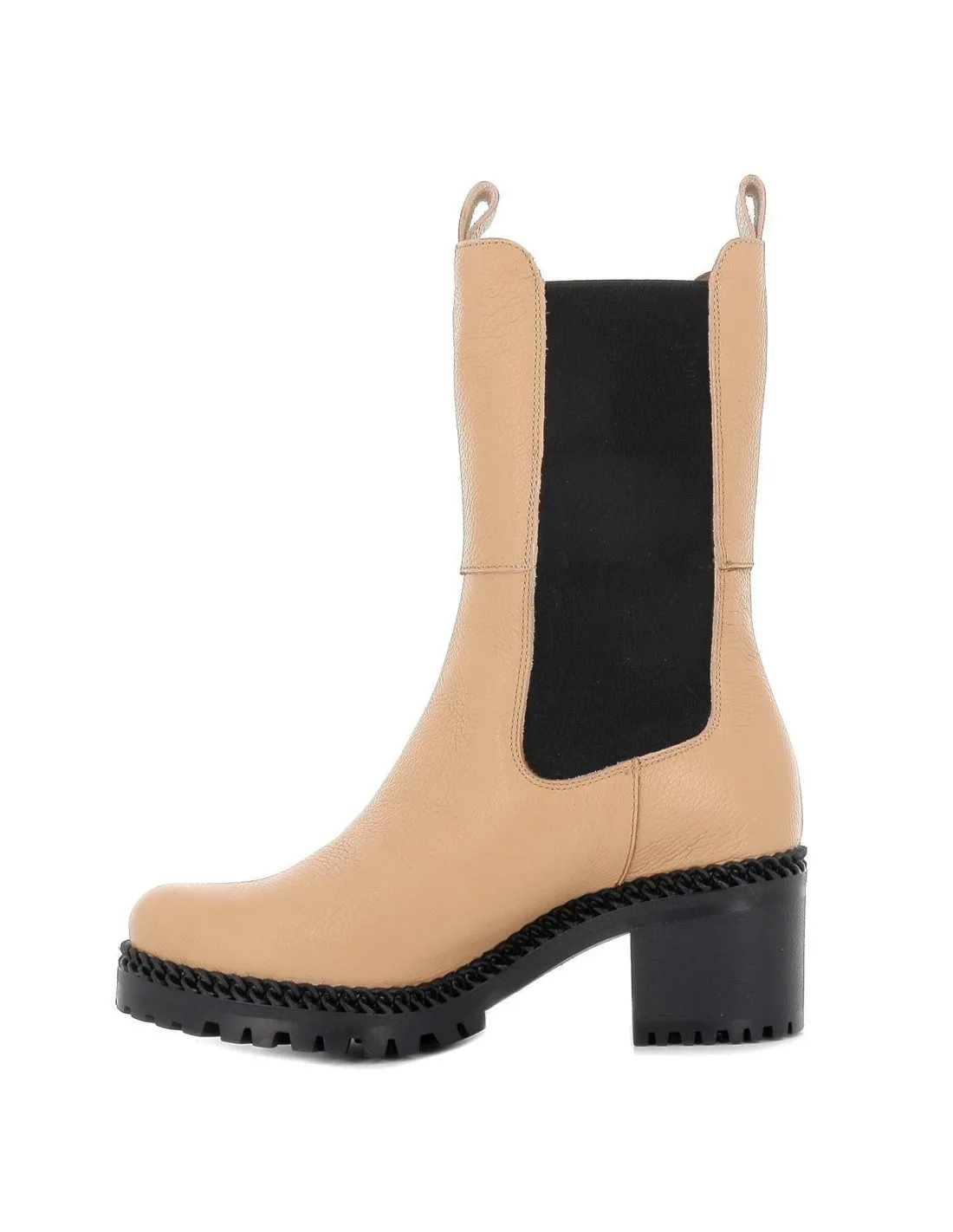 Platform Elastic Mid-Calf Boot Women Beige. Wonders