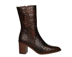 Brown Mid-Calf High Heel Boots with Zipper and Coco Leather