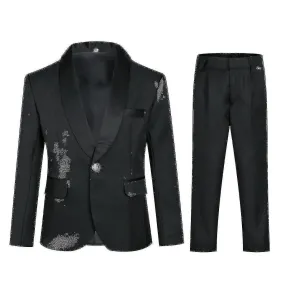 Boys Elegant Solid Color Two-Piece Suit, Single-Breasted Blazer and Single-Button Pants