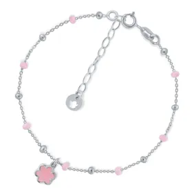 Bracelet Silver with Pink Mother-of-Pearl Flower and Beads - LA PETRA