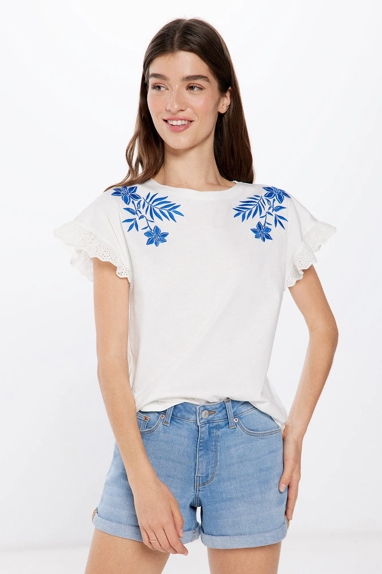 Embroidered Tropical Flower T-shirt