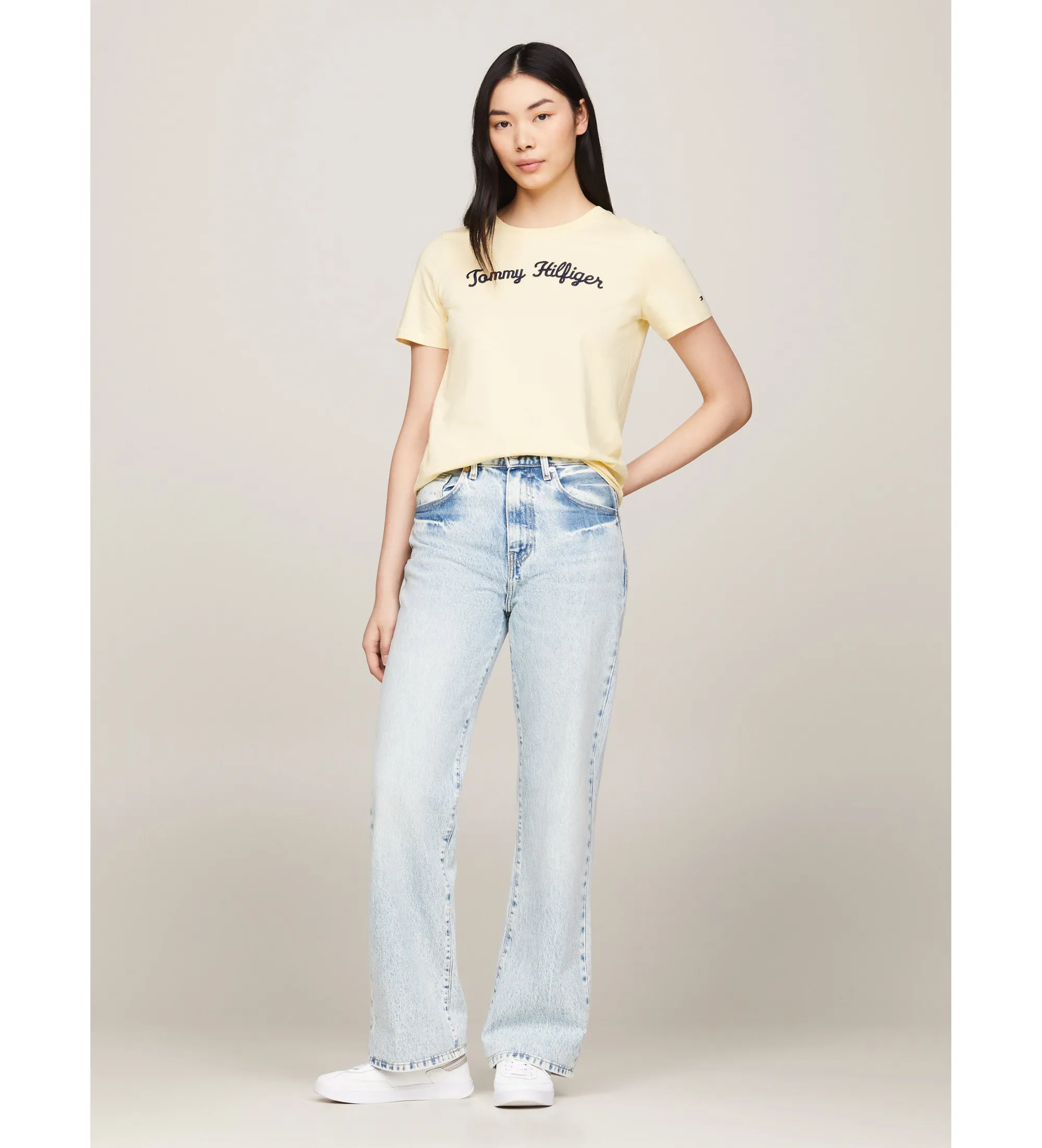 Yellow Embroidered Logo Script Font T-shirt