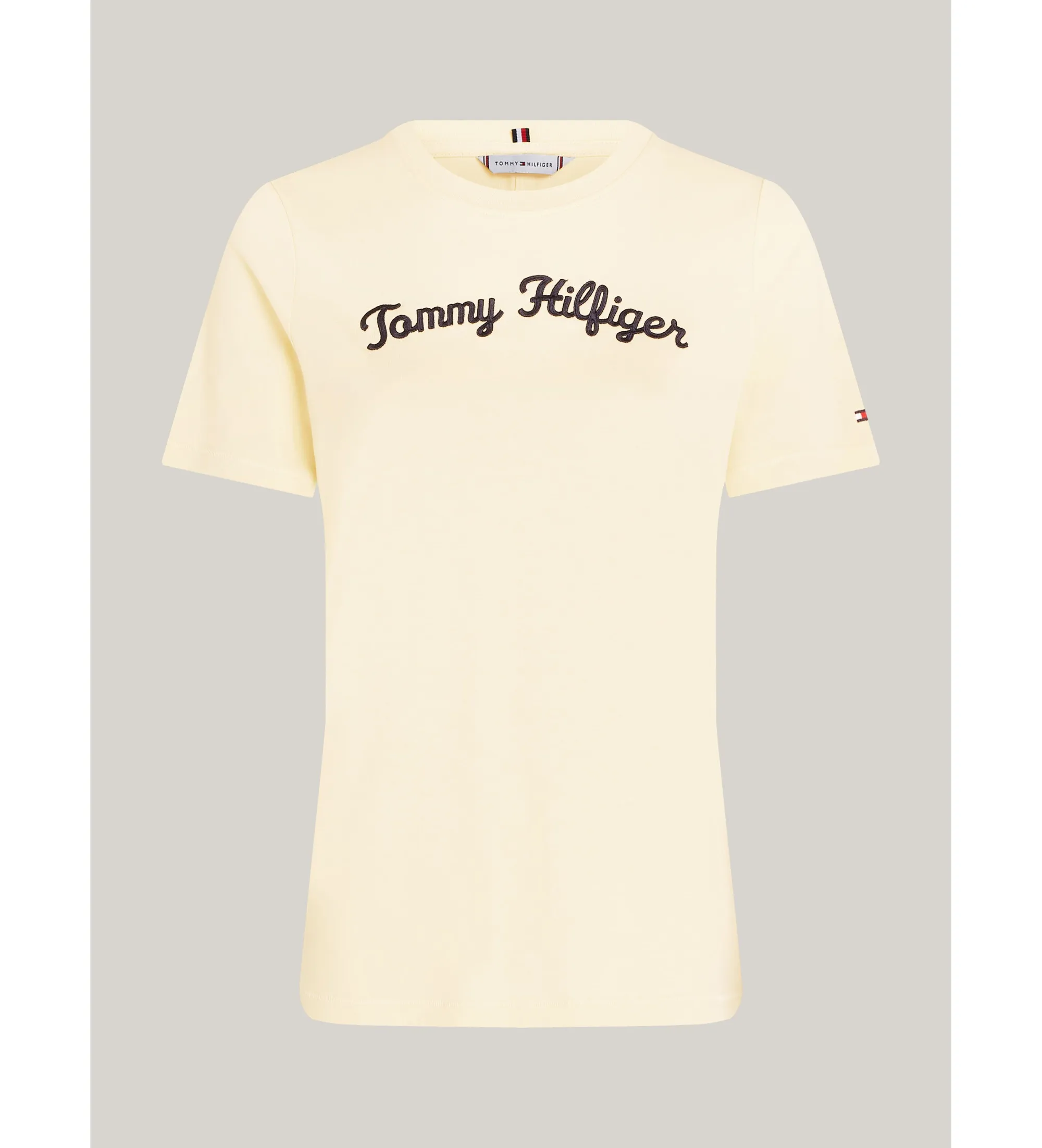 Yellow Embroidered Logo Script Font T-shirt