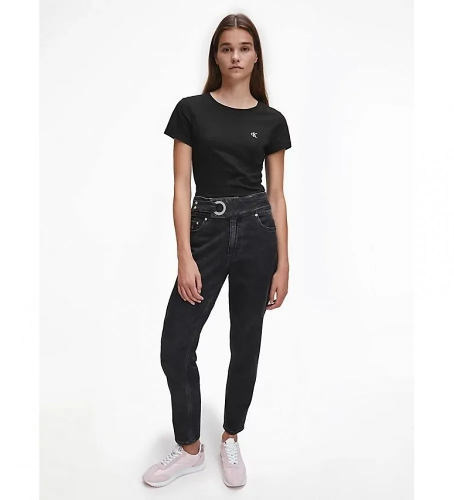 Black Embroidered Slim Fit T-shirt