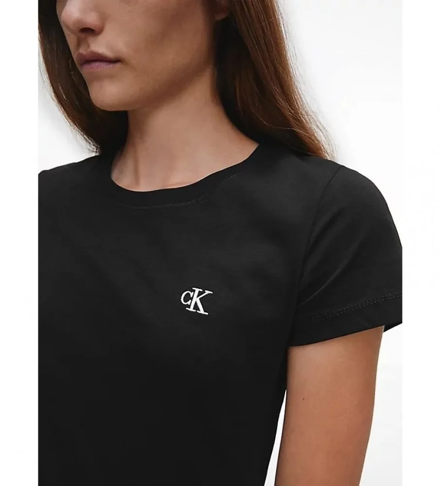 Black Embroidered Slim Fit T-shirt