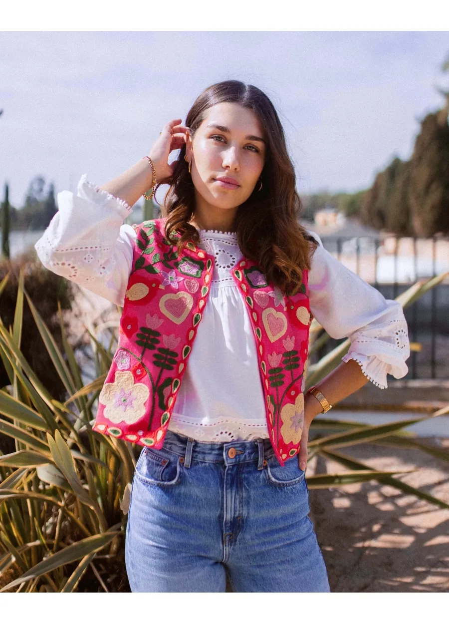 Pink Embroidered Vest