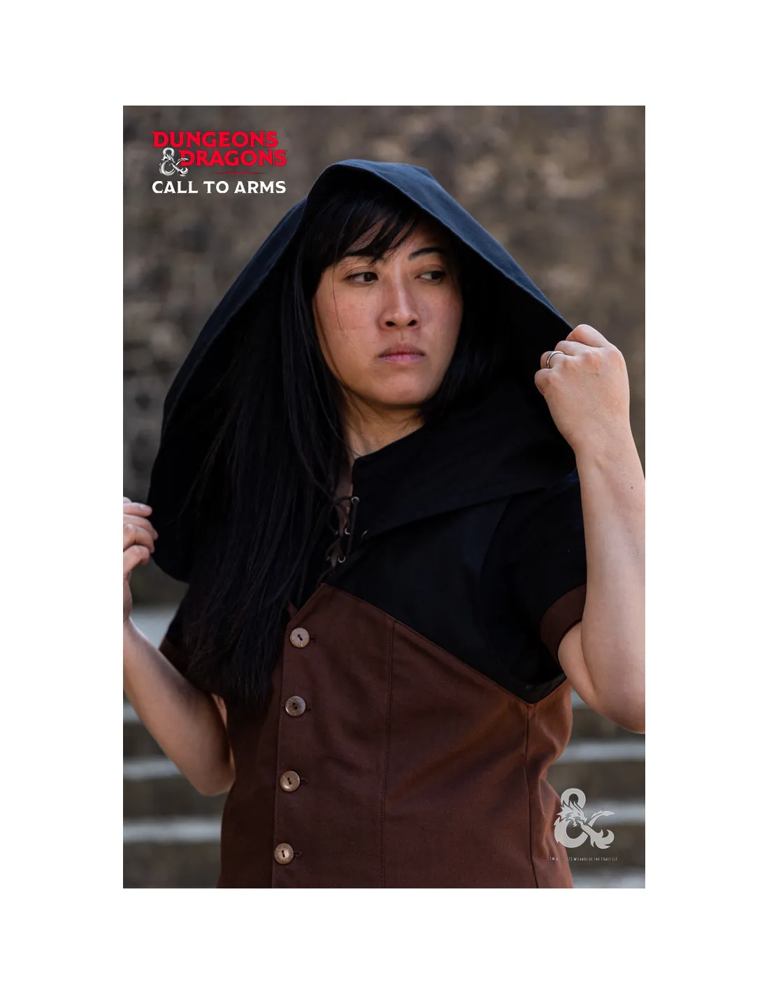 Medieval Rogue Hooded Vest, Black-Brown