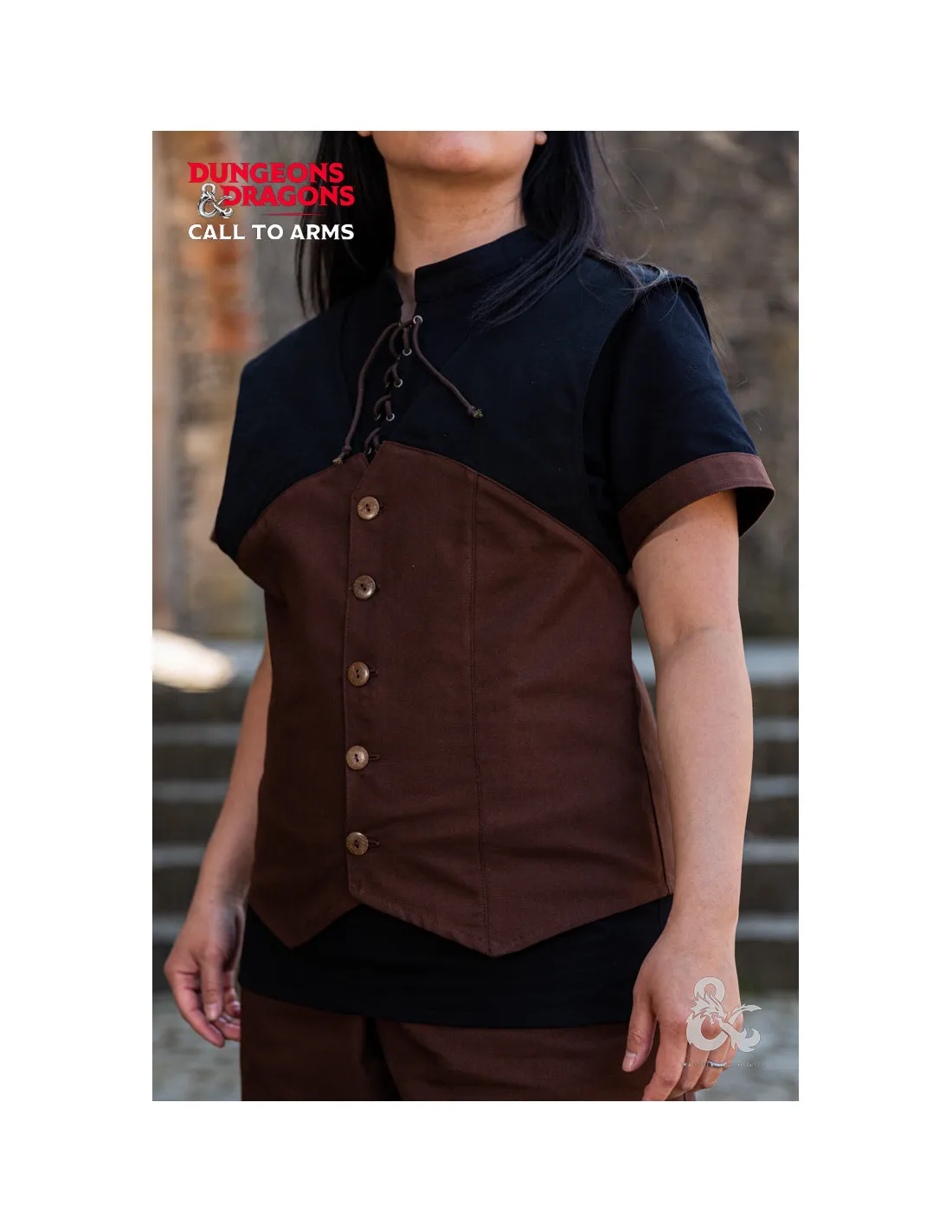 Medieval Rogue Hooded Vest, Black-Brown