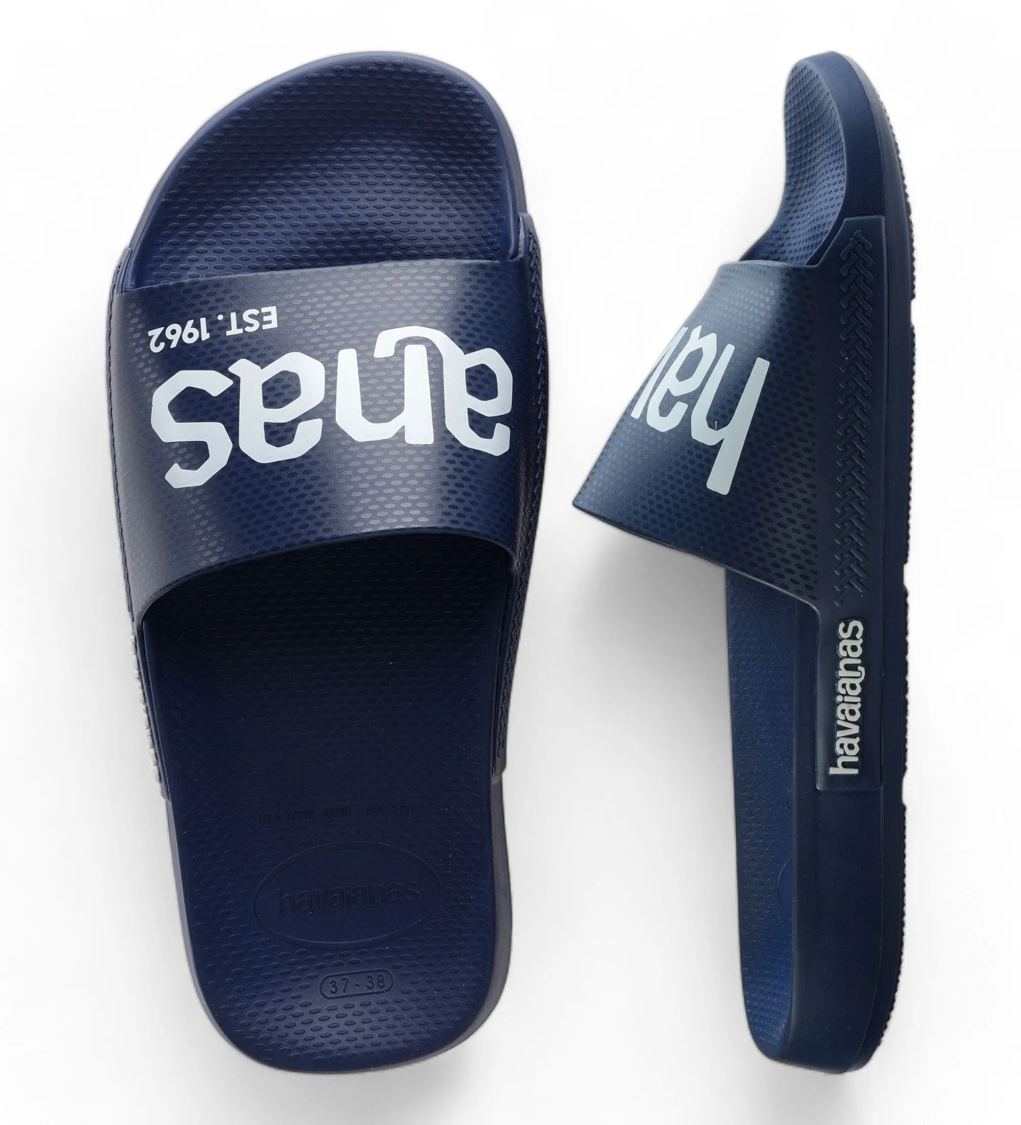 Blue Logo Print Classic Flip Flops