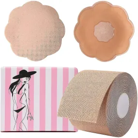 Breast Lift Tape 2 Pieces Petal Nipple Cover Backless Set Breathable Breast Lifting Tape Athletic Tape