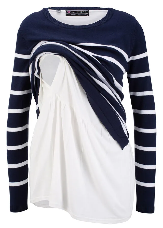 Dark Blue and White Striped Nursing Top.