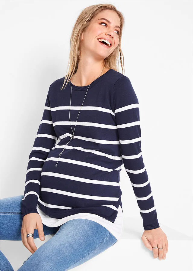 Dark Blue and White Striped Nursing Top.