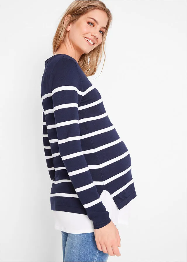 Dark Blue and White Striped Nursing Top.