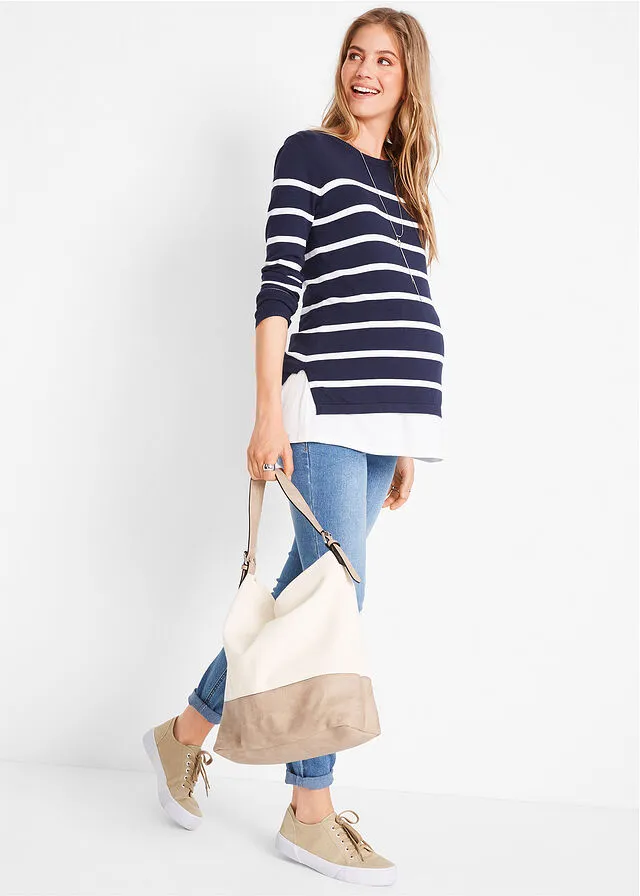 Dark Blue and White Striped Nursing Top.